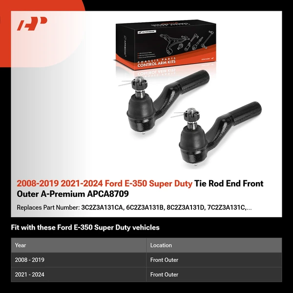 2008-2019 2021-2024 Ford E-350 Super Duty Tie Rod End Front Outer A-Premium APCA8709
