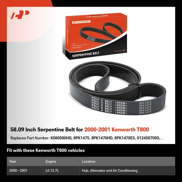 58.09 Inch Serpentine Belt for 2000-2001 Kenworth T800