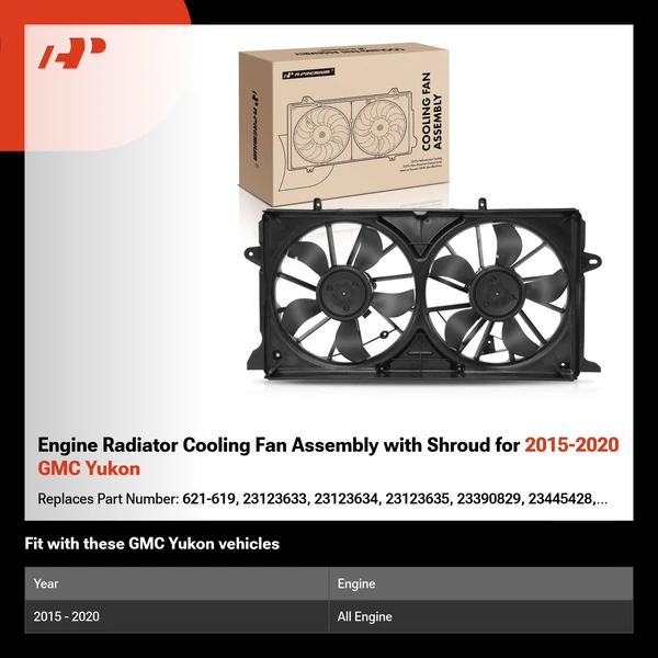 Engine Radiator Cooling Fan Assembly with Shroud for 2015-2020 GMC Yukon