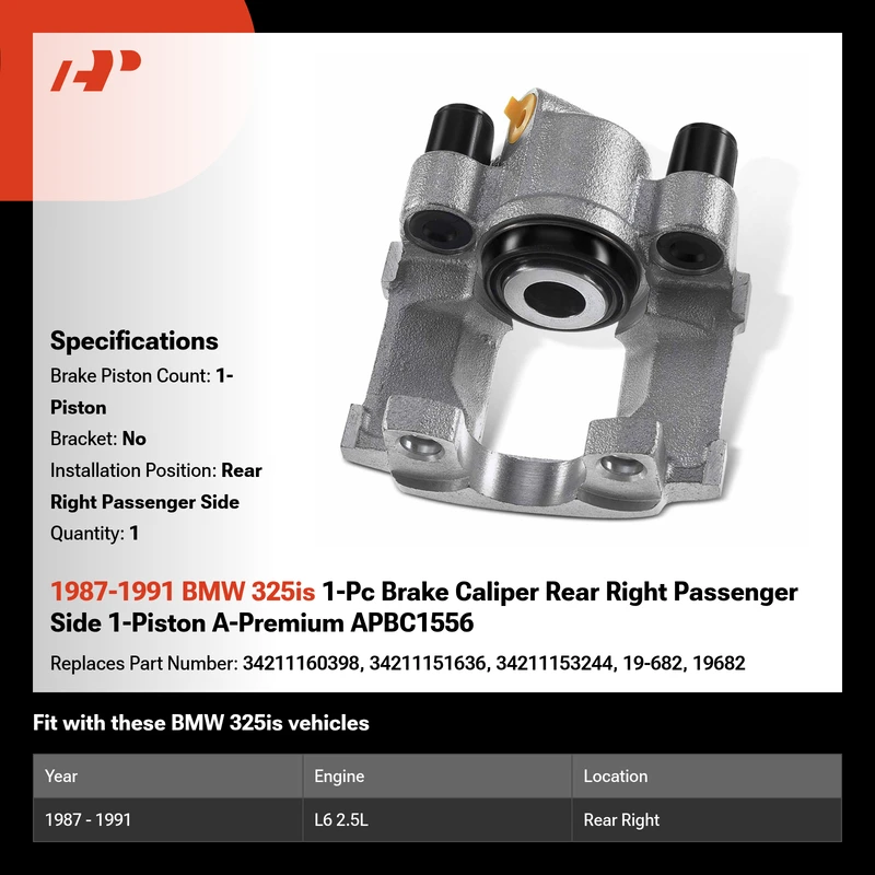 1987-1991 BMW 325is 1-Pc Brake Caliper Rear Right Passenger Side 1-Piston A-Premium APBC1556