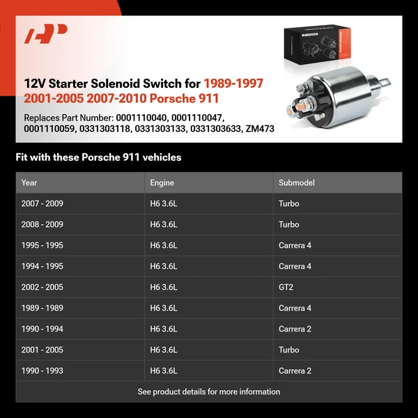 12V Starter Solenoid Switch for 1989-1997 2001-2005 2007-2010 Porsche 911