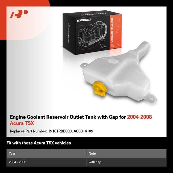 Engine Coolant Reservoir Outlet Tank with Cap for 2004-2008 Acura TSX