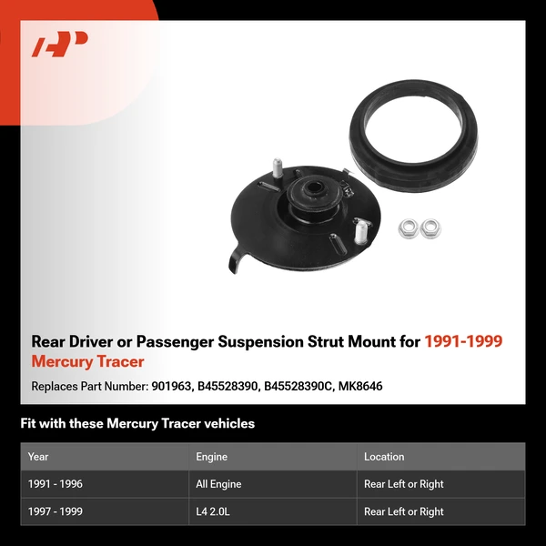 Rear Driver or Passenger Suspension Strut Mount for 1991-1999 Mercury Tracer