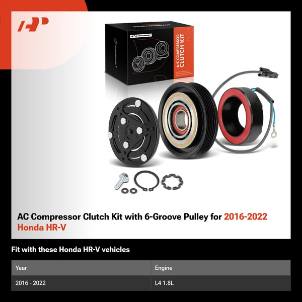 AC Compressor Clutch Kit with 6-Groove Pulley for 2016-2022 Honda HR-V