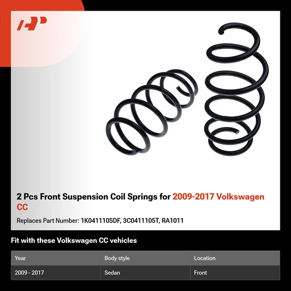2 Pcs Front Suspension Coil Springs for 2009-2017 Volkswagen CC