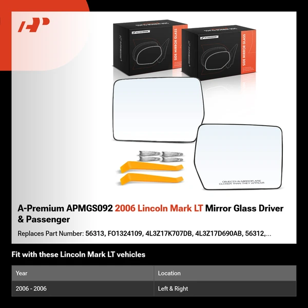 A-Premium APMGS092 2006 Lincoln Mark LT Mirror Glass Driver & Passenger