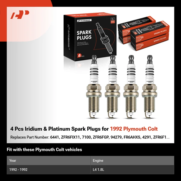 4 Pcs Iridium & Platinum Spark Plugs for 1992 Plymouth Colt