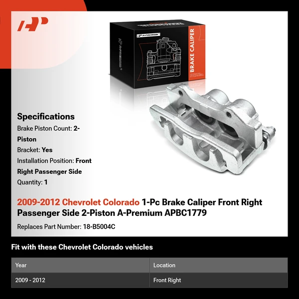 2009-2012 Chevrolet Colorado 1-Pc Brake Caliper Front Right Passenger Side 2-Piston A-Premium APBC1779