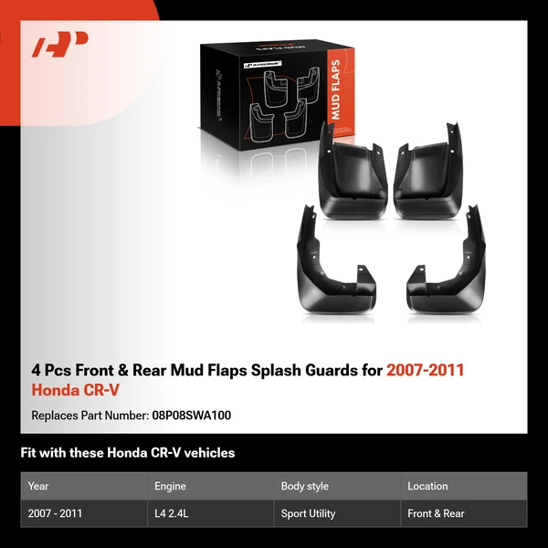 4 Pcs Front & Rear Mud Flaps Splash Guards for 2007-2011 Honda CR-V