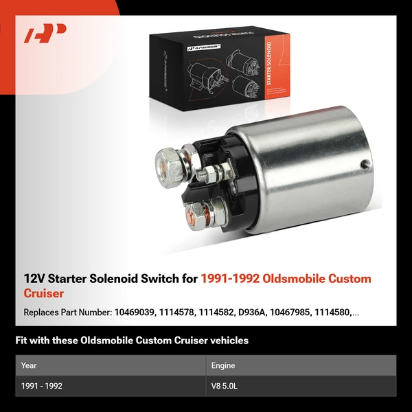 12V Starter Solenoid Switch for 1991-1992 Oldsmobile Custom Cruiser