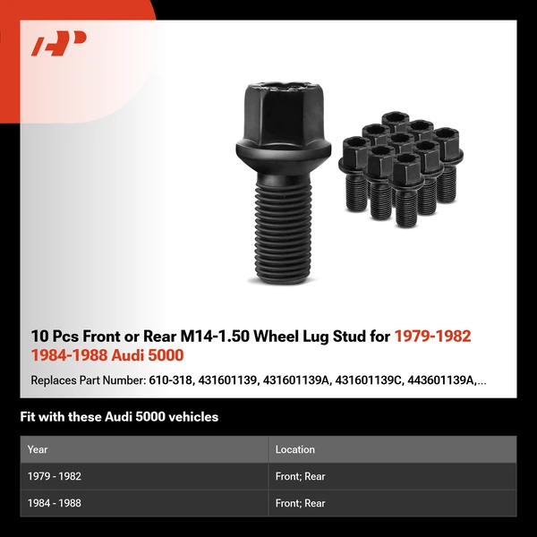 10 Pcs Front or Rear M14-1.50 Wheel Lug Stud for 1979-1982 1984-1988 Audi 5000