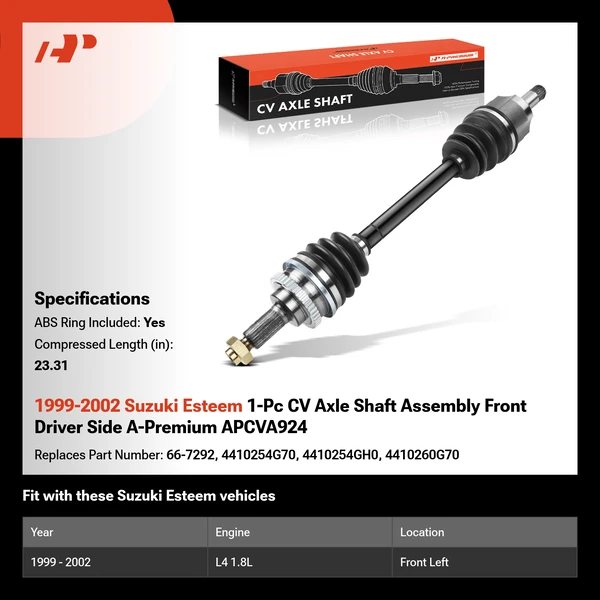 1999-2002 Suzuki Esteem 1-Pc CV Axle Shaft Assembly Front Driver Side A-Premium APCVA924