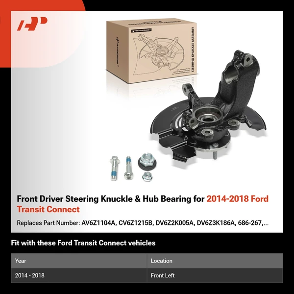 Front Driver Steering Knuckle & Hub Bearing for 2014-2018 Ford Transit Connect
