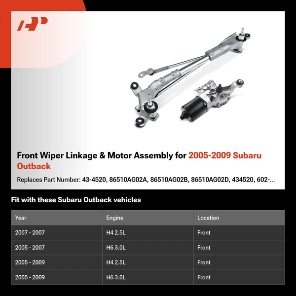 Front Wiper Linkage & Motor Assembly for 2005-2009 Subaru Outback
