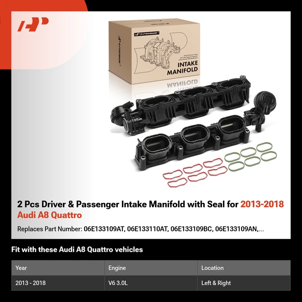 2 Pcs Driver & Passenger Intake Manifold with Seal for 2013-2018 Audi A8 Quattro