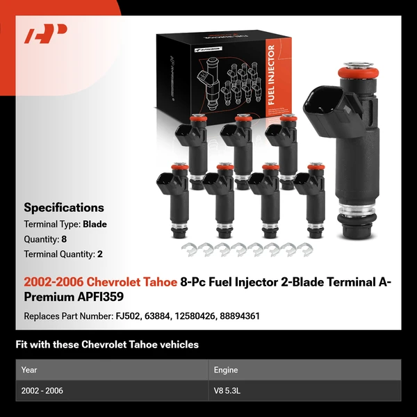 2002-2006 Chevrolet Tahoe 8-Pc Fuel Injector 2-Blade Terminal A-Premium APFI359