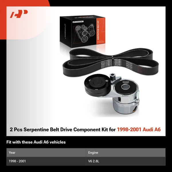 2 Pcs Serpentine Belt Drive Component Kit for 1998-2001 Audi A6