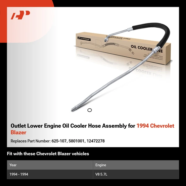Outlet Lower Engine Oil Cooler Hose Assembly for 1994 Chevrolet Blazer