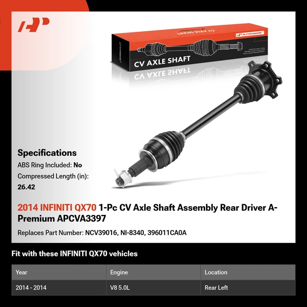 2014 INFINITI QX70 1-Pc CV Axle Shaft Assembly Rear Driver A-Premium APCVA3397