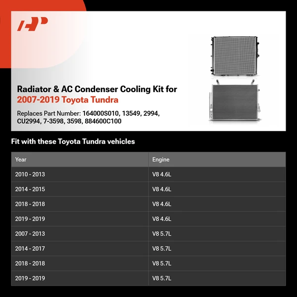 Radiator & AC Condenser Cooling Kit for 2007-2019 Toyota Tundra