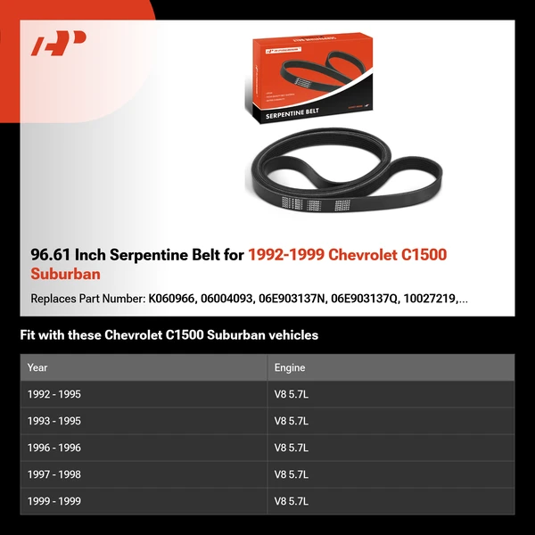 96.61 Inch Serpentine Belt for 1992-1999 Chevrolet C1500 Suburban