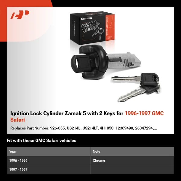 Ignition Lock Cylinder Zamak 5 with 2 Keys for 1996-1997 GMC Safari