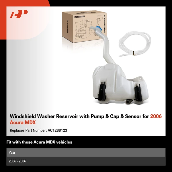 Windshield Washer Reservoir with Pump & Cap & Sensor for 2006 Acura MDX
