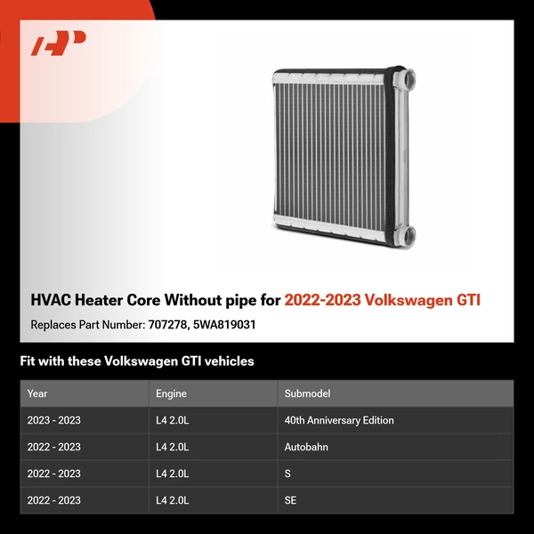 HVAC Heater Core Without pipe for 2022-2023 Volkswagen GTI