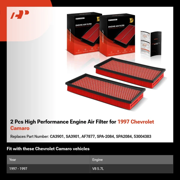 2 Pcs High Performance Engine Air Filter for 1997 Chevrolet Camaro