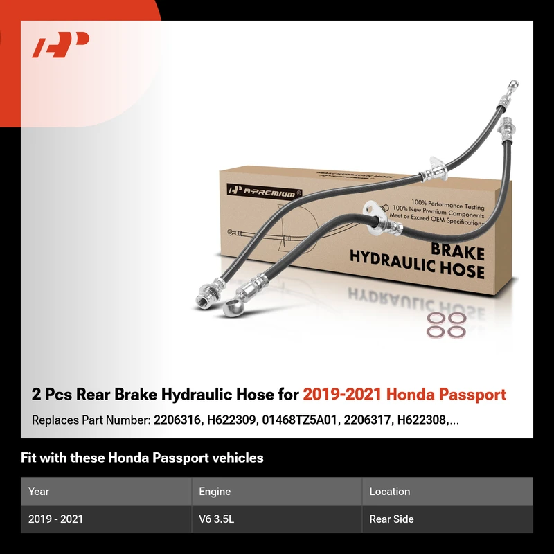 2 Pcs Rear Brake Hydraulic Hose for 2019-2021 Honda Passport