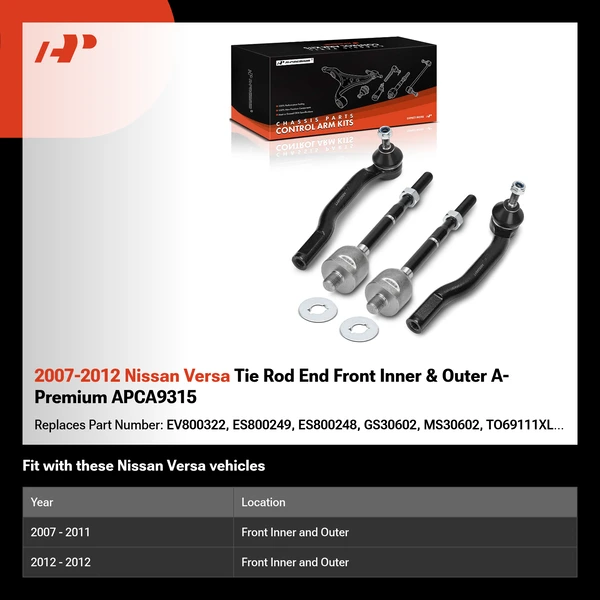 2007-2012 Nissan Versa Tie Rod End Front Inner & Outer A-Premium APCA9315
