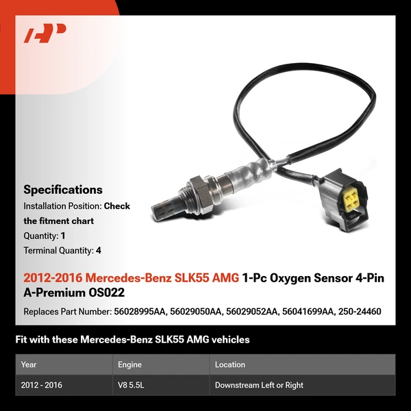 2012-2016 Mercedes-Benz SLK55 AMG 1-Pc Oxygen Sensor 4-Pin A-Premium OS022