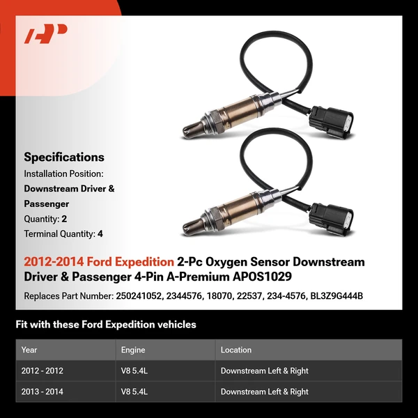 2012-2014 Ford Expedition 2-Pc Oxygen Sensor Downstream Driver & Passenger 4-Pin A-Premium APOS1029