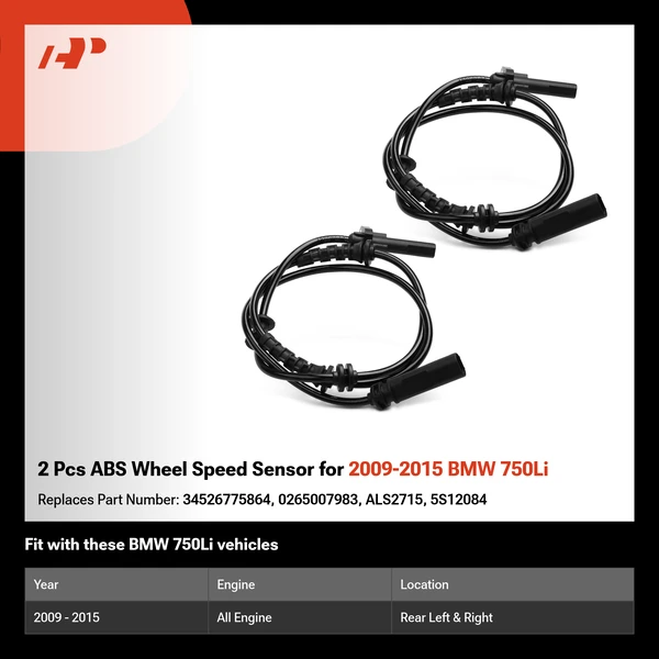 2 Pcs ABS Wheel Speed Sensor for 2009-2015 BMW 750Li