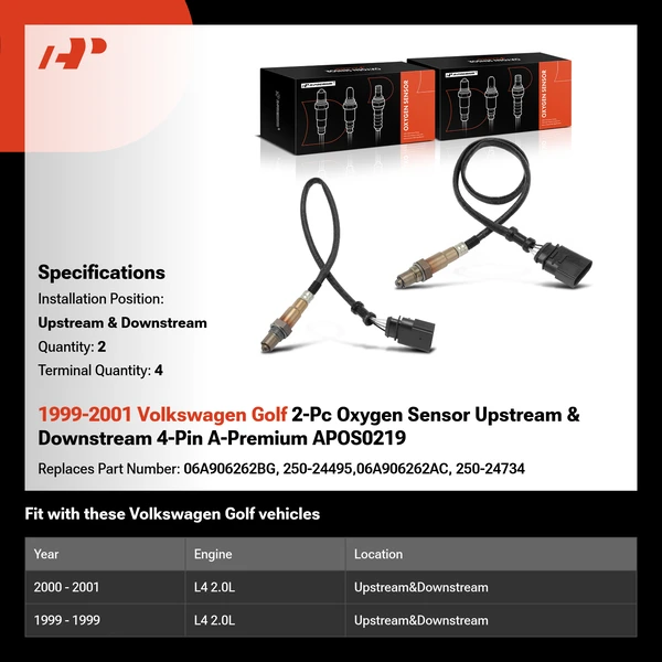 1999-2001 Volkswagen Golf 2-Pc Oxygen Sensor Upstream & Downstream 4-Pin A-Premium APOS0219
