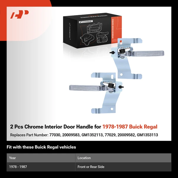 2 Pcs Chrome Interior Door Handle for 1978-1987 Buick Regal