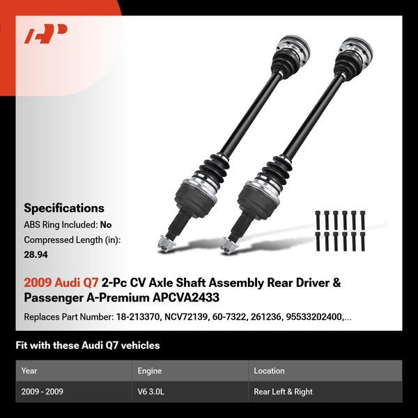2009 Audi Q7 2-Pc CV Axle Shaft Assembly Rear Driver & Passenger A-Premium APCVA2433