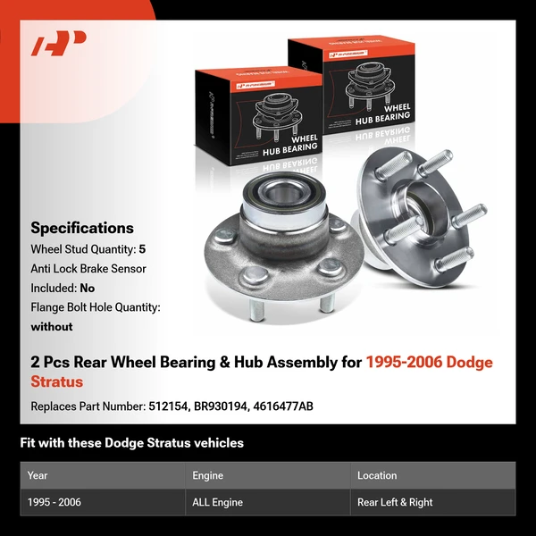 2 Pcs Rear Wheel Bearing & Hub Assembly for 1995-2006 Dodge Stratus