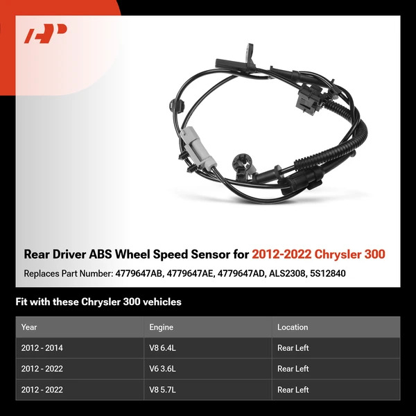 Rear Driver ABS Wheel Speed Sensor for 2012-2022 Chrysler 300