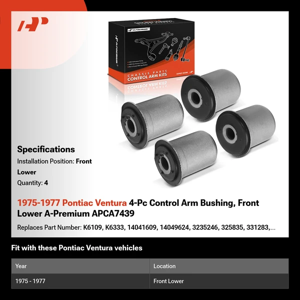 1975-1977 Pontiac Ventura 4-Pc Control Arm Bushing, Front Lower A-Premium APCA7439
