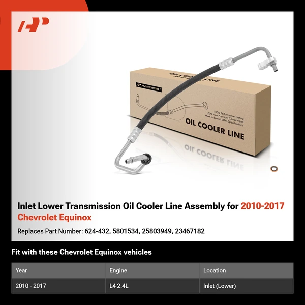 Inlet Lower Transmission Oil Cooler Line Assembly for 2010-2017 Chevrolet Equinox