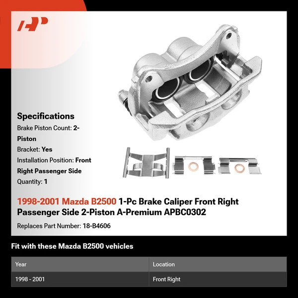 1998-2001 Mazda B2500 1-Pc Brake Caliper Front Right Passenger Side 2-Piston A-Premium APBC0302