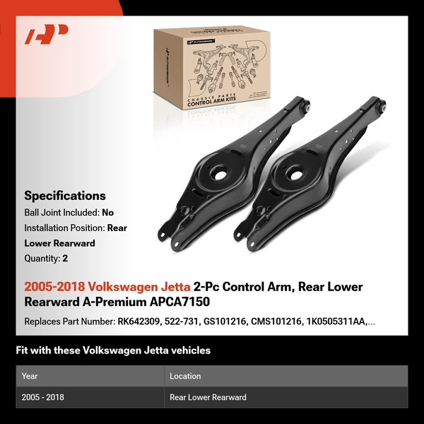 2005-2018 Volkswagen Jetta 2-Pc Control Arm, Rear Lower Rearward A-Premium APCA7150