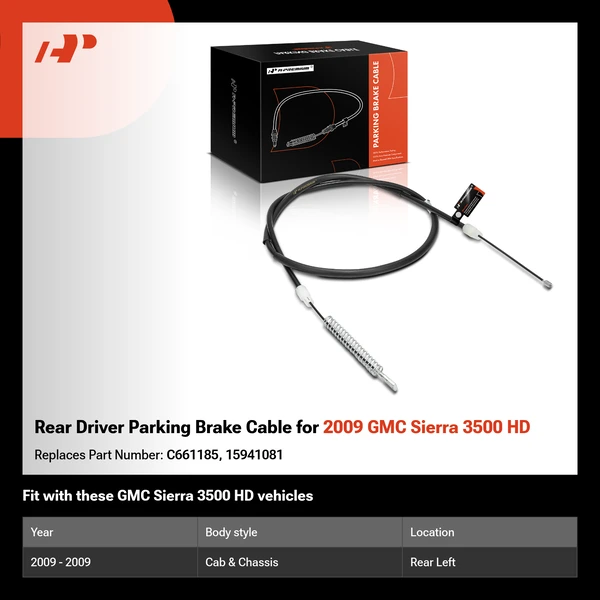 Rear Driver Parking Brake Cable for 2009 GMC Sierra 3500 HD