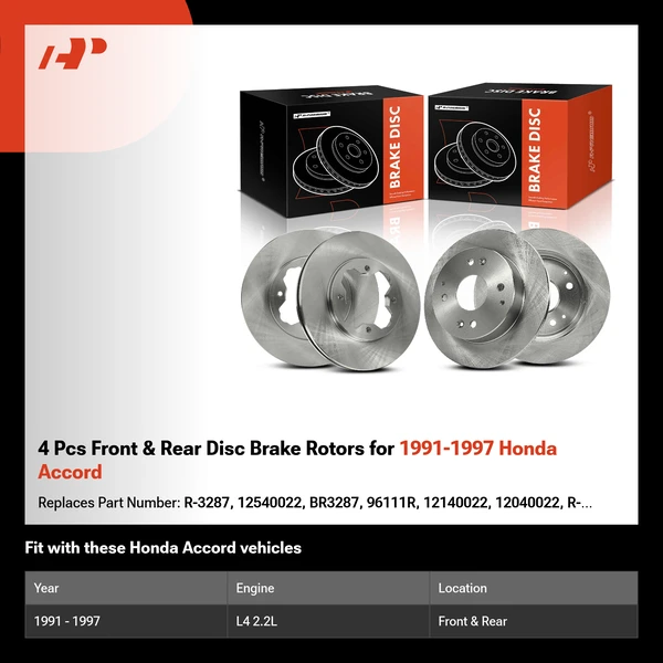 4 Pcs Front & Rear Disc Brake Rotors for 1991-1997 Honda Accord