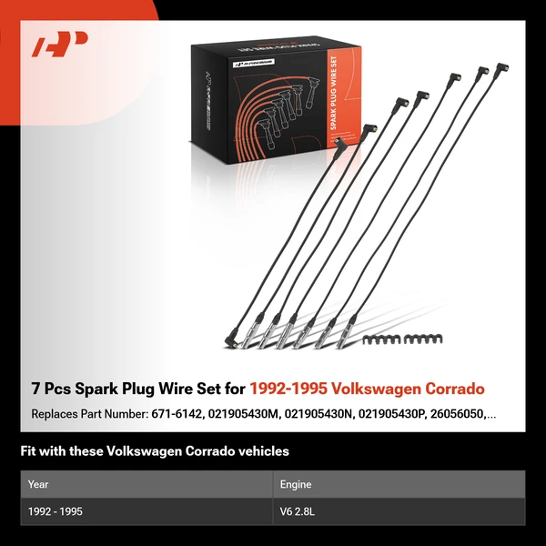 7 Pcs Spark Plug Wire Set for 1992-1995 Volkswagen Corrado