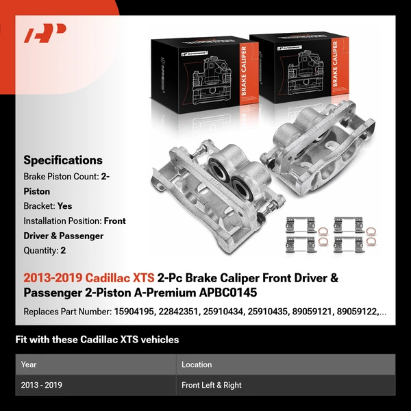 2013-2019 Cadillac XTS 2-Pc Brake Caliper Front Driver & Passenger 2-Piston A-Premium APBC0145