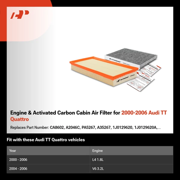 Engine & Activated Carbon Cabin Air Filter for 2000-2006 Audi TT Quattro