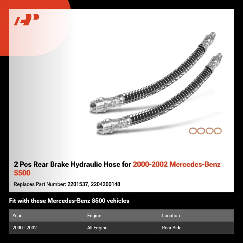 2 Pcs Rear Brake Hydraulic Hose for 2000-2002 Mercedes-Benz S500