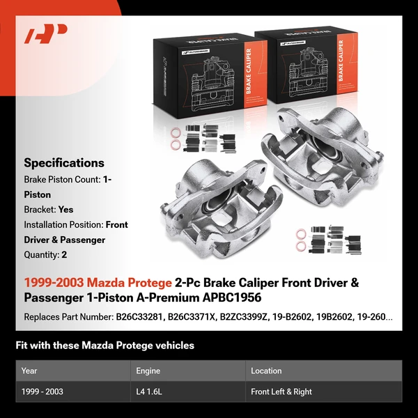 1999-2003 Mazda Protege 2-Pc Brake Caliper Front Driver & Passenger 1-Piston A-Premium APBC1956